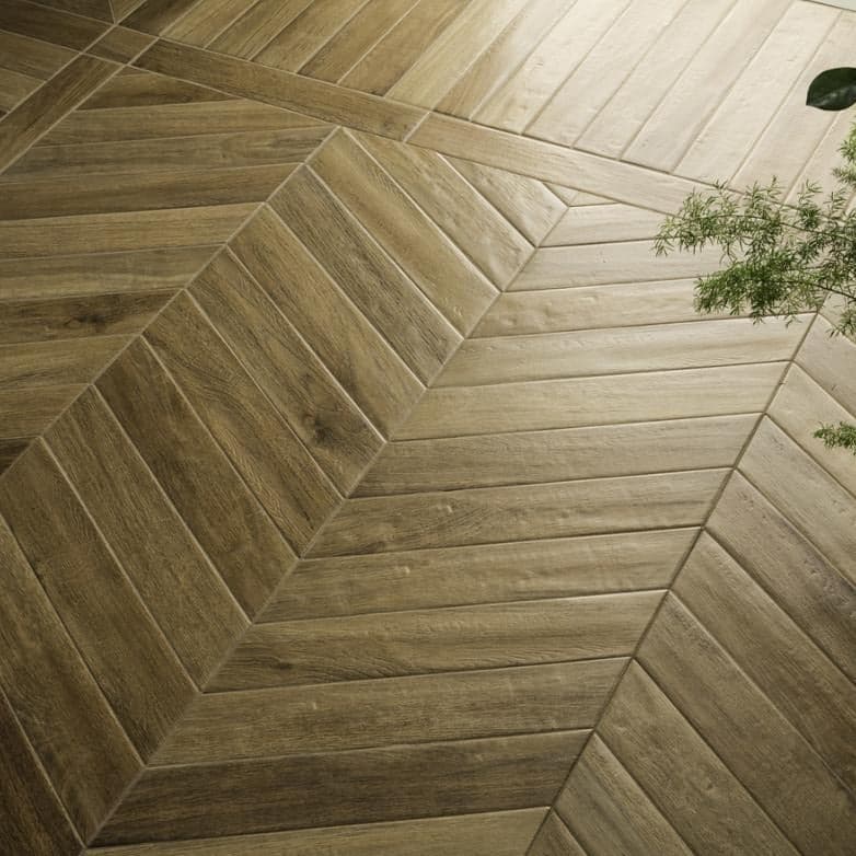 Rondine Vintage Chevron Dore Wood Effect Tile 7.5x40.7cm