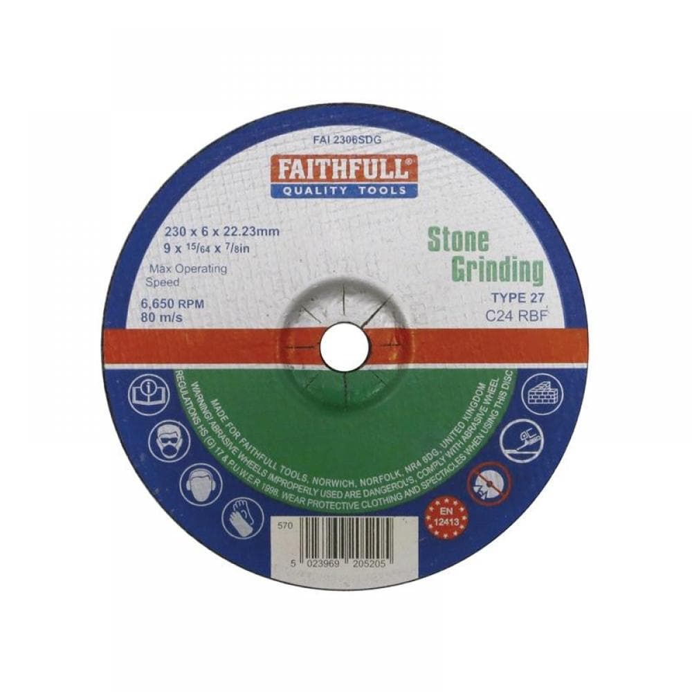 Faithfull Depressed Centre Stone Grinding Disc 230 X 6 X 22.23Mm