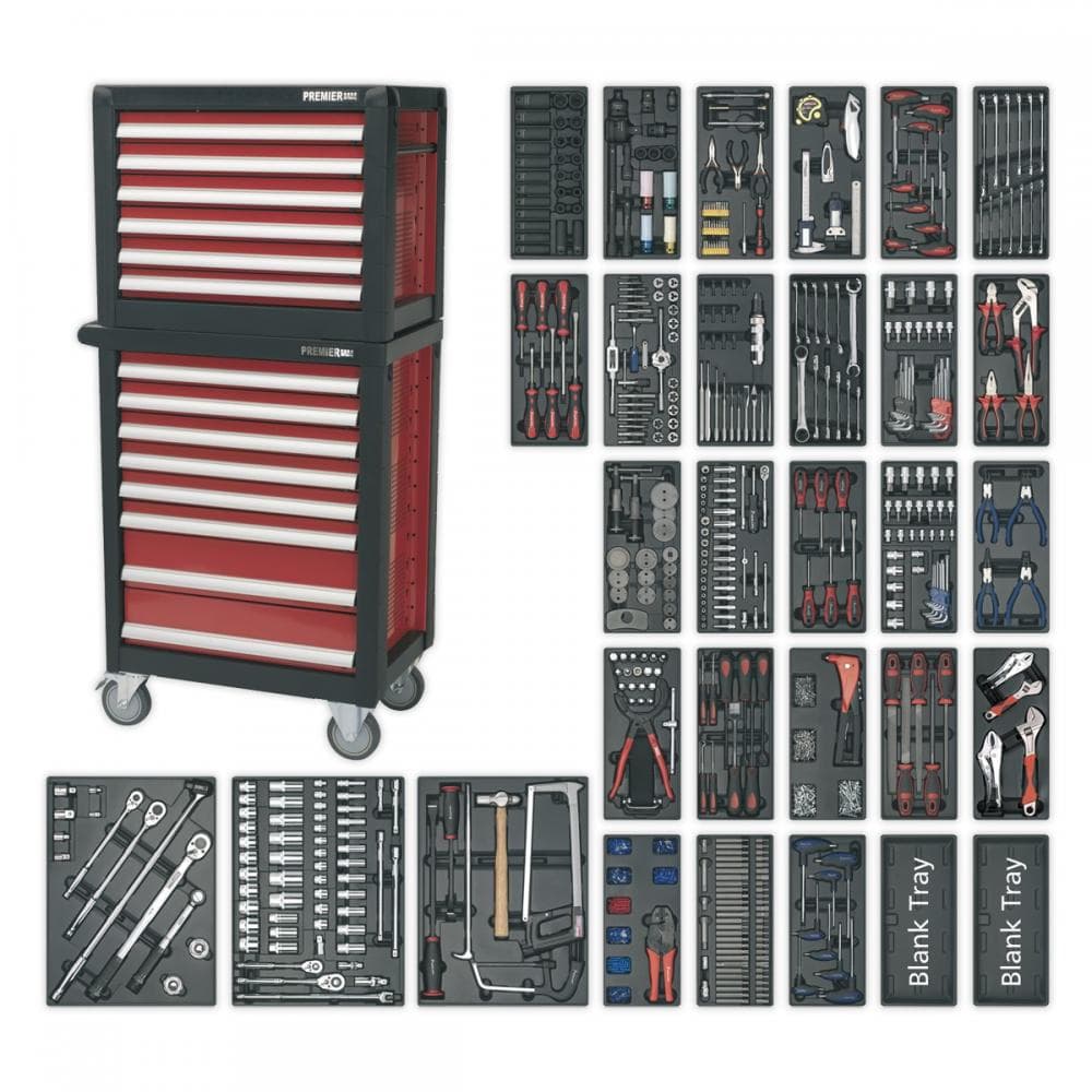 Sealey APTTC02 Topchest & Rollcab Combination 14 Drawer With Ball-Bearing Slides & 1233Pc Tool Kit