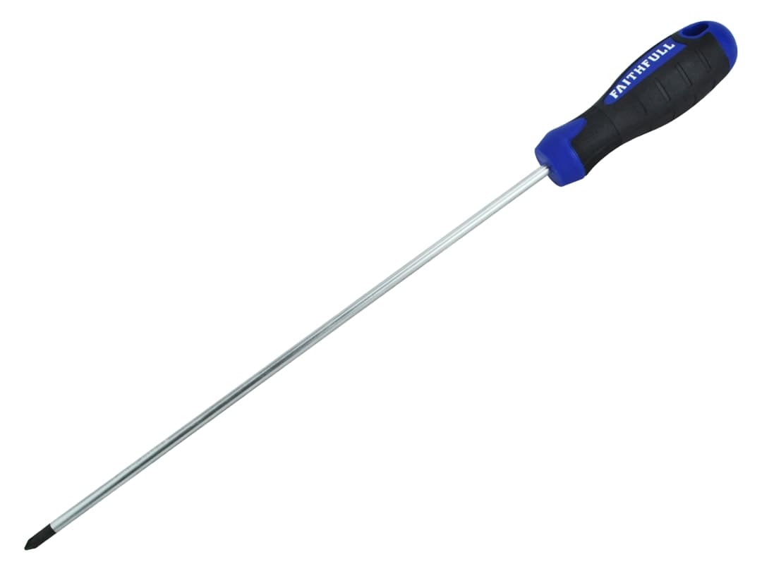 Faithfull Soft Grip Screwdriver Pozidriv Tip PZ2 x 250mm Long Reach FAISDPZ2L