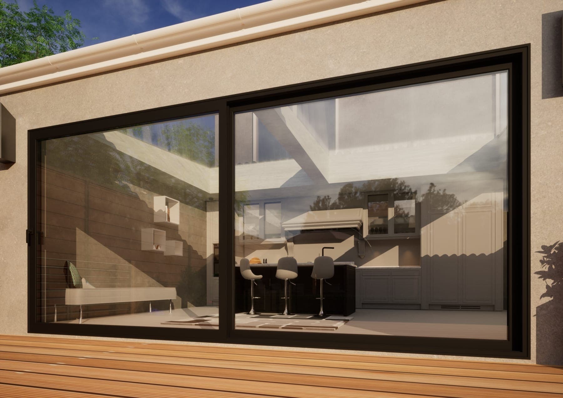 Aluminium Sliding Door Part Q Compliant - 4500mm Black - Left Hand Slide & Right Hand Fixed
