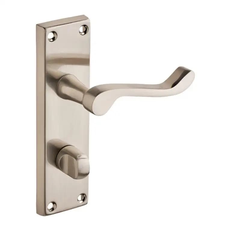 Victorian Scroll Bathroom Door Handle - Satin Nickel - Internal - Designer Levers
