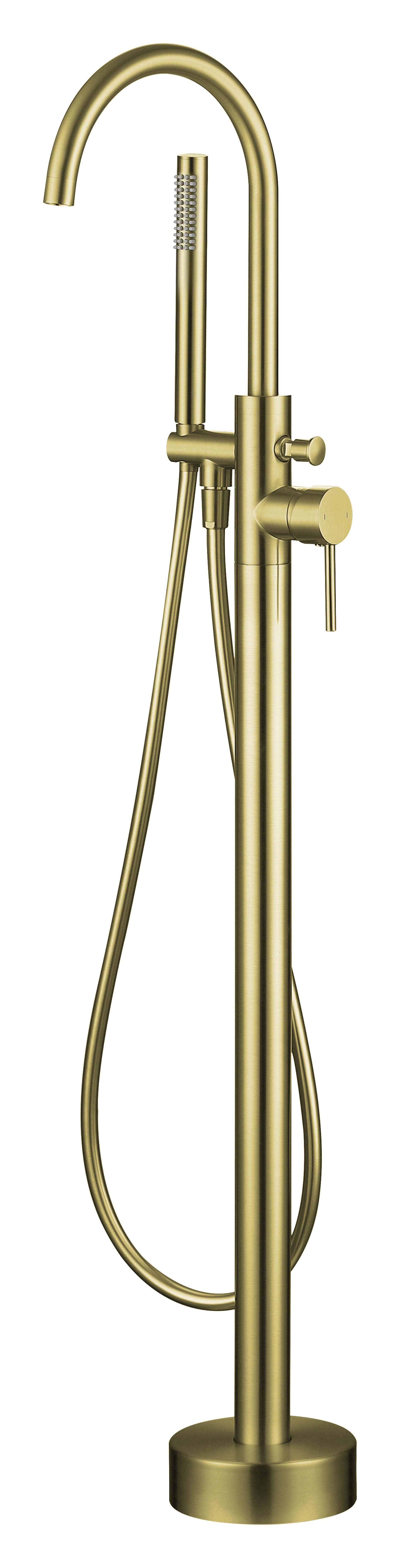 Scylla Round Freestanding Bath/Shower Mixer - incl. Shower Kit - Brushed Gold