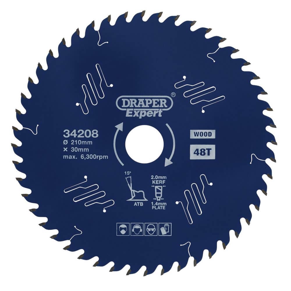 34208 Draper Expert Tct Circular Saw Blade For Wood With Ptfe Coating 210 X 30Mm 48T each