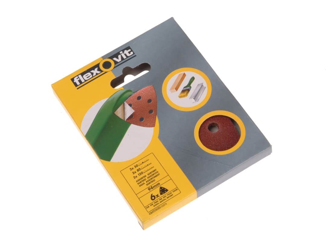 Flexovit Delta Hook & Loop Sanding Sheets 94mm Assorted (Pack 25) 63642526721