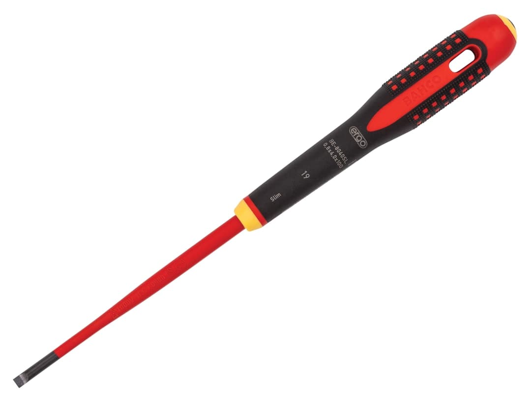 Bahco ERGO™ Slim VDE Insulated Slotted Screwdriver 4.0 x 100mm BE-8040SL