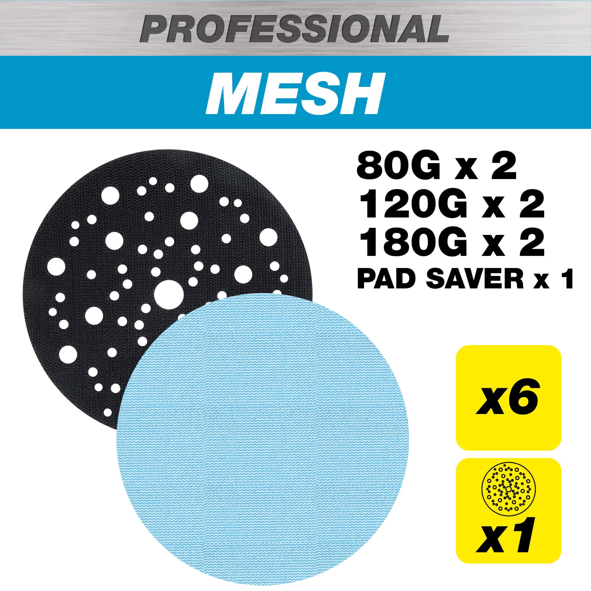 Trend 150Mm 80G/120G/180G Pro Mesh Sanding Discs With Pad Saver 7 Pack AB/150/M7/P
