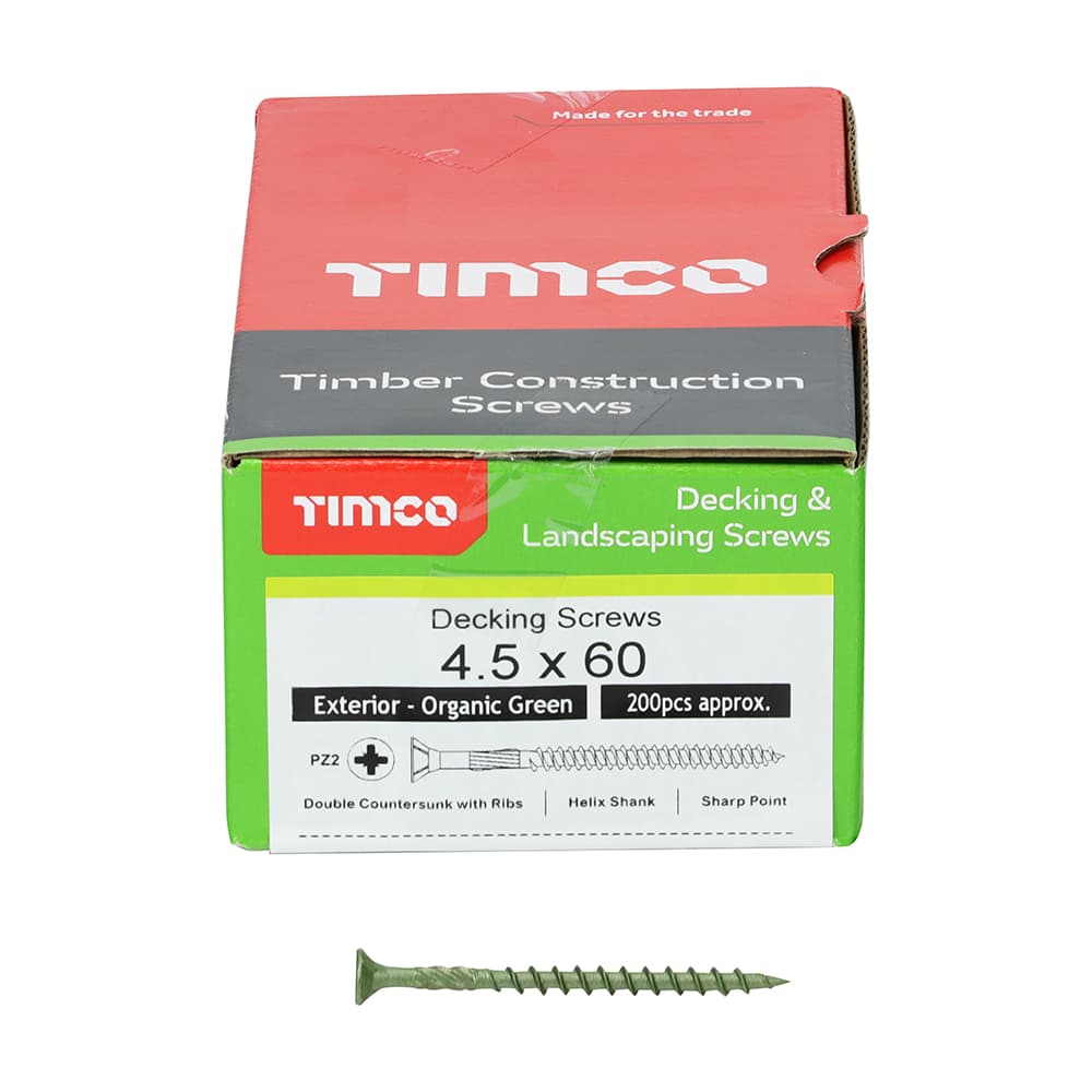 Timco Decking Screws - Pz - Double Countersunk - Exterior - Green Box 200 60TDECK