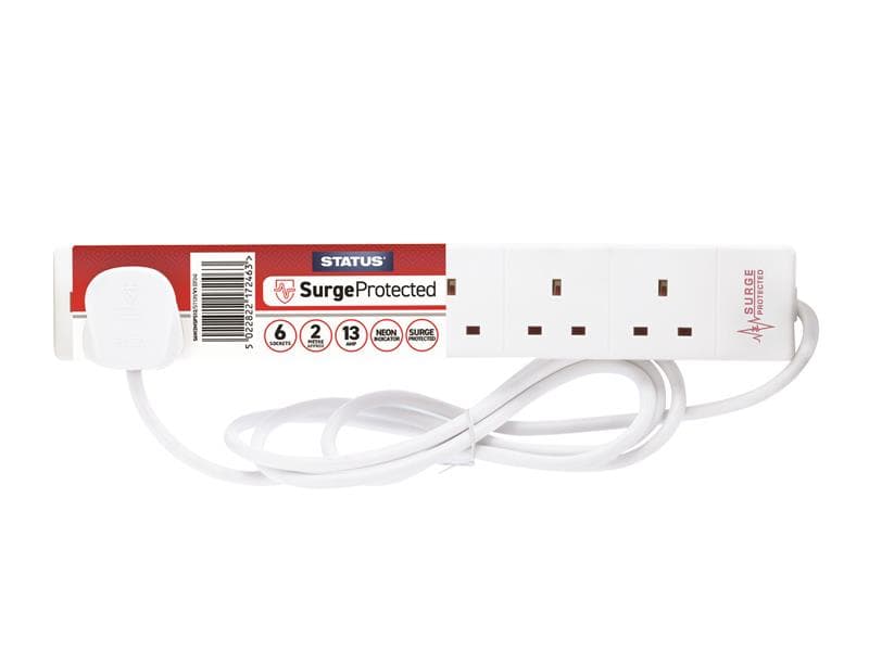 Status® S6W2MSPS12 Surge Protected Extension Lead 240V 6-Gang 13A White 2M