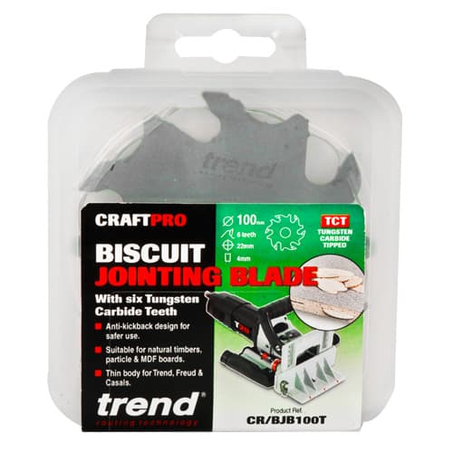 Trend Craftpro Biscuit Blade 100Mm Diameter X 6T X 22Mm Thin Body Pk 1 CR/BJB100T