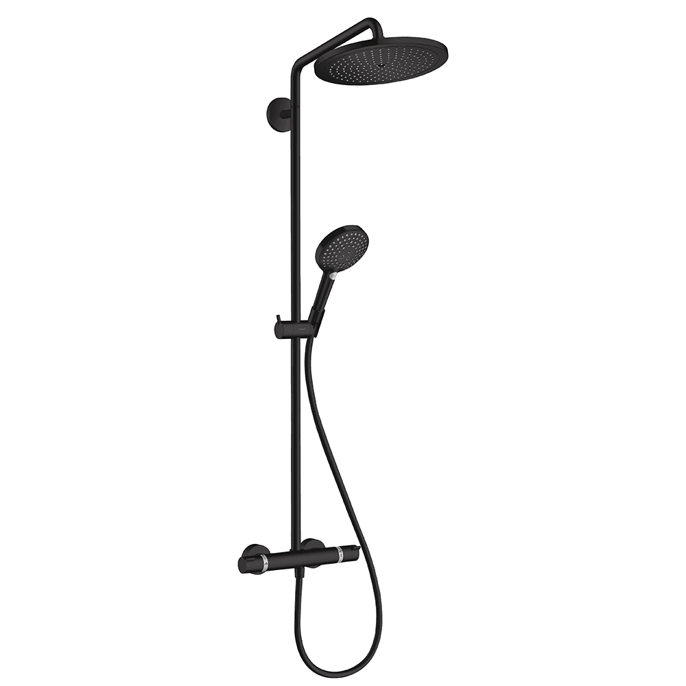 Hansgrohe Croma Select S Showerpipe 280 1jet thermostat & hand shower Raindance Select S 120 3jet Matt Black 26890670