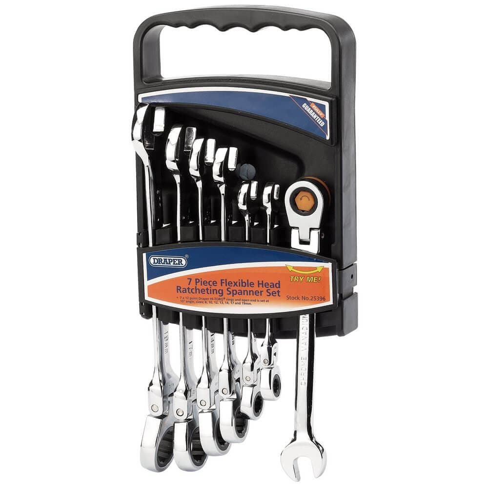 Draper 25396 Hi-Torq® Metric Flexible Head Ratcheting Combination Spanner Set (7 Piece) per set 7