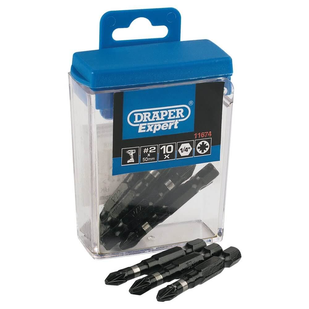 Draper Expert 11674 Pz Type Impact Bits No.2 X 50Mm (10 Piece) each