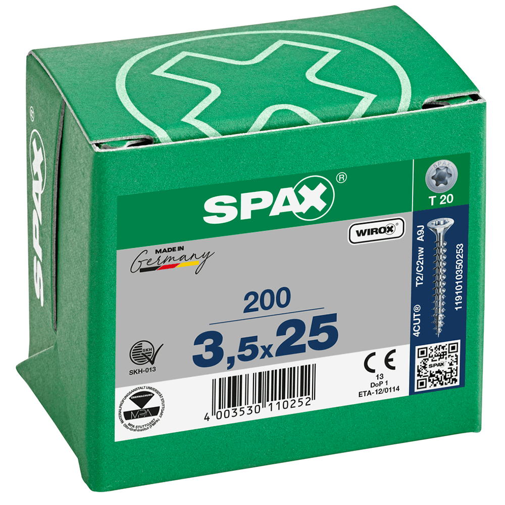 SPAX T-Star Flat Countersunk Screw Wirox Coated 3.5 x 25mm Qty 200