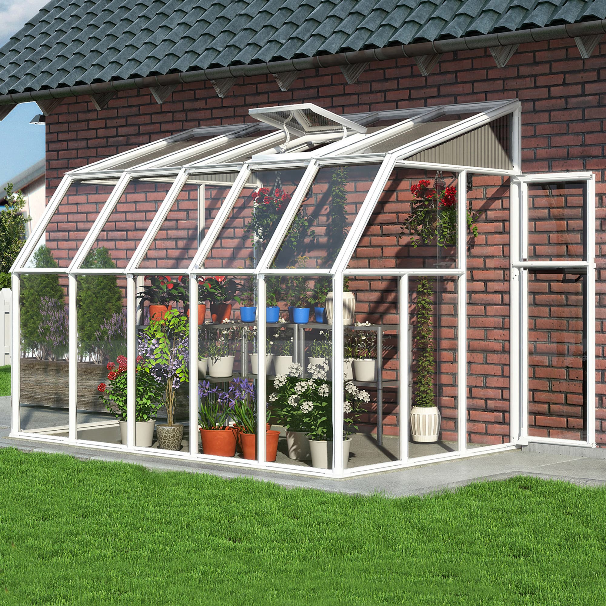 6' x 10' Palram Canopia Rion White Sun Room Walk-In Wall Greenhouse (1.8m x 3.0m)