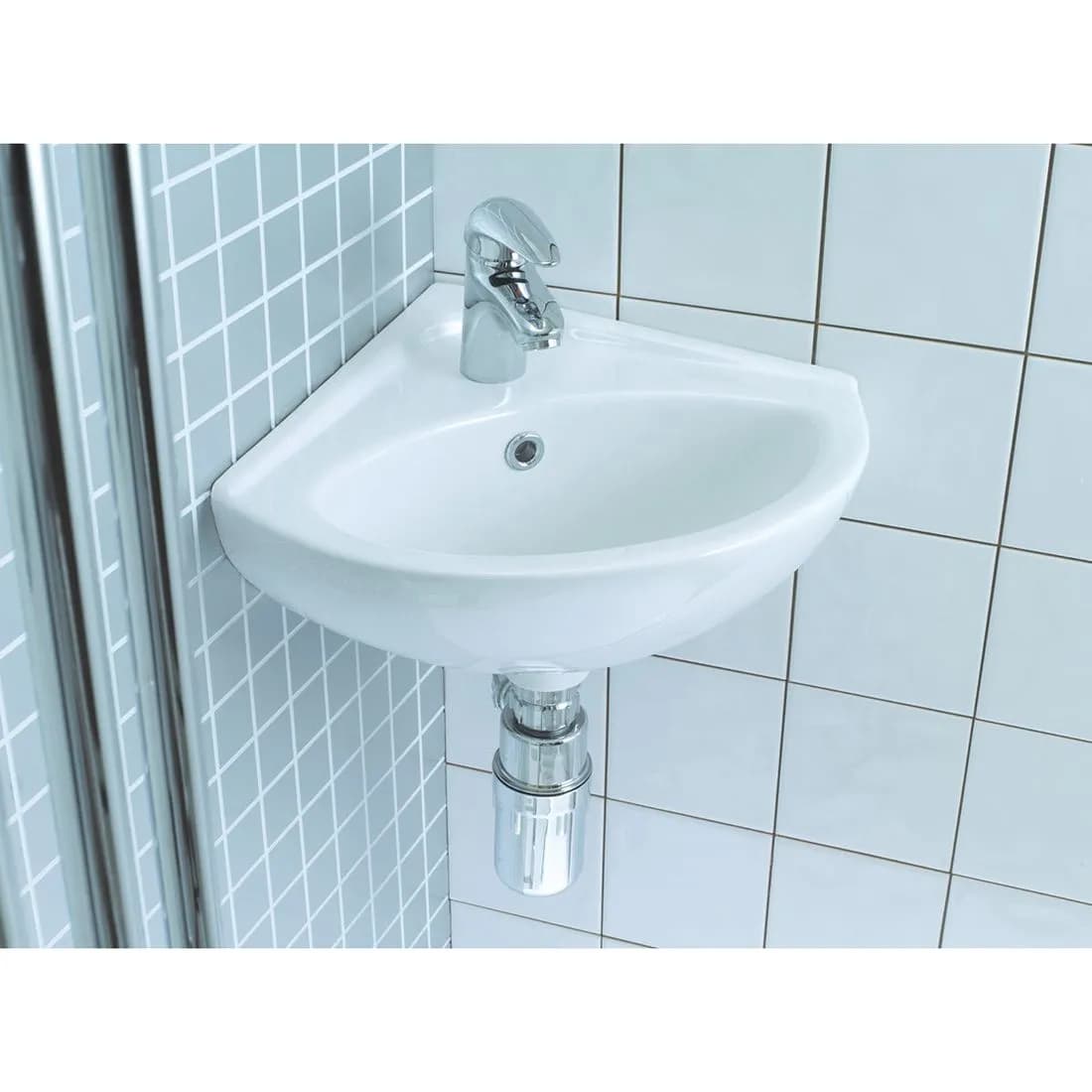 Atlas Pro Corner Basin 34Cm 2 Tap Hole White