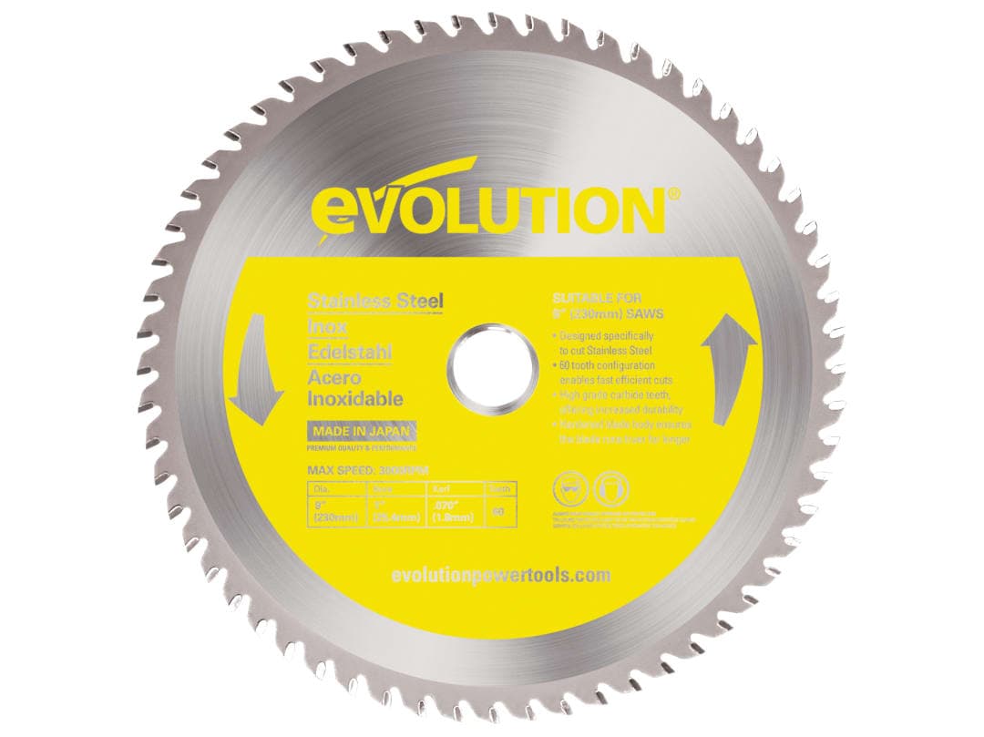 Evolution Stainless Steel Cutting Circular Saw Blade 230 x 25.4mm x 60T S230TCT-60CS