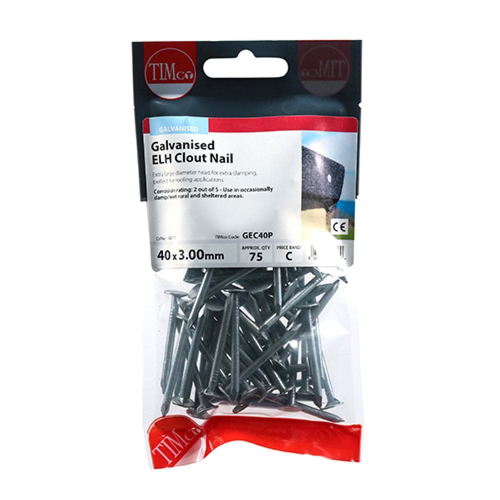 Timco GEC40P Extra Large Head Clout Nails - Galvanised 40 X 3.00 TIMpac 75