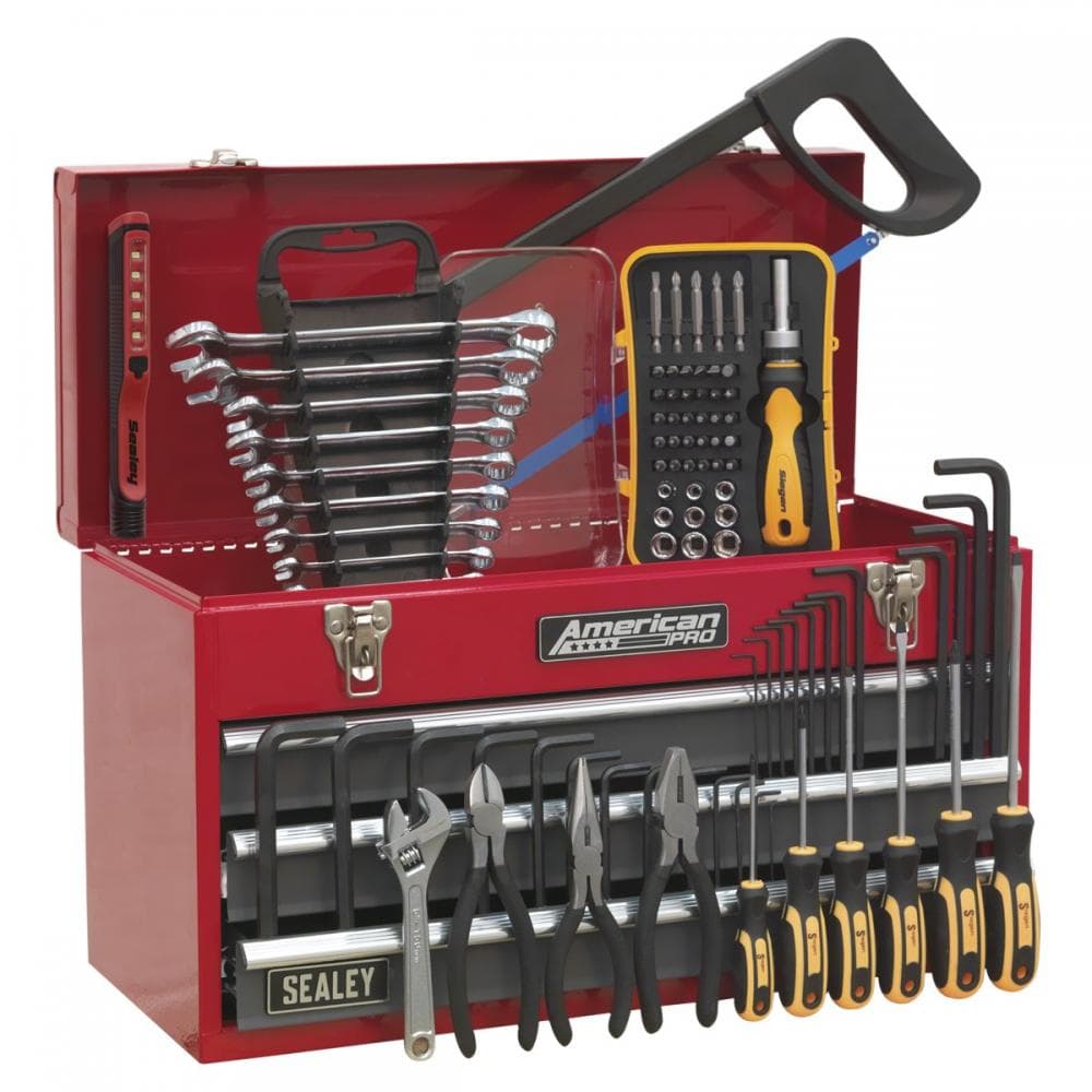 Sealey AP9243BBCOMBO Portable Tool Chest 3 Drawer With Ball-Bearing Slides - Red/Grey & 93Pc Tool Kit