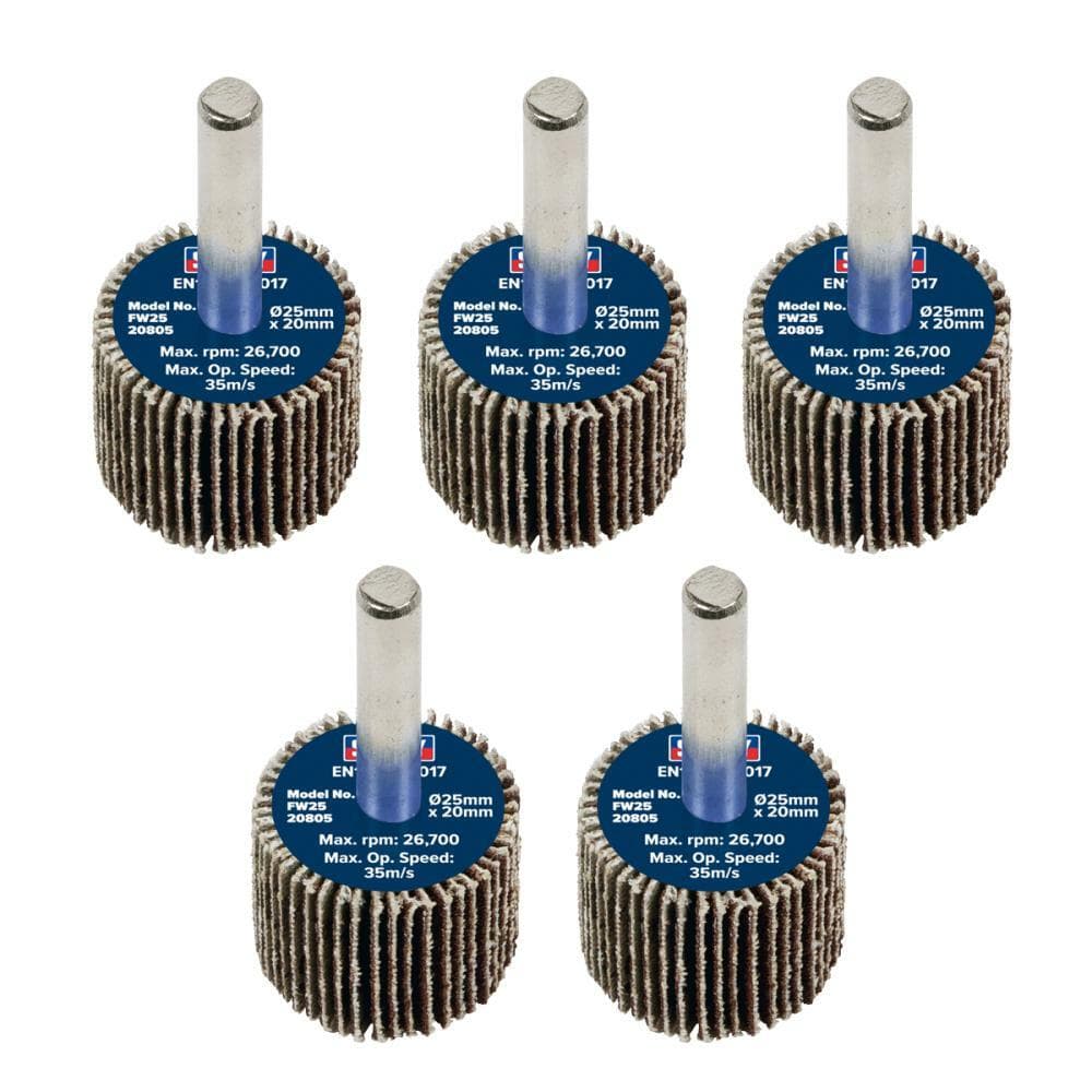 Sealey FW2520805 Abrasive Flap Wheel Ø25 X 20Mm 80Grit Ø6Mm Shaft - Pack Of 5