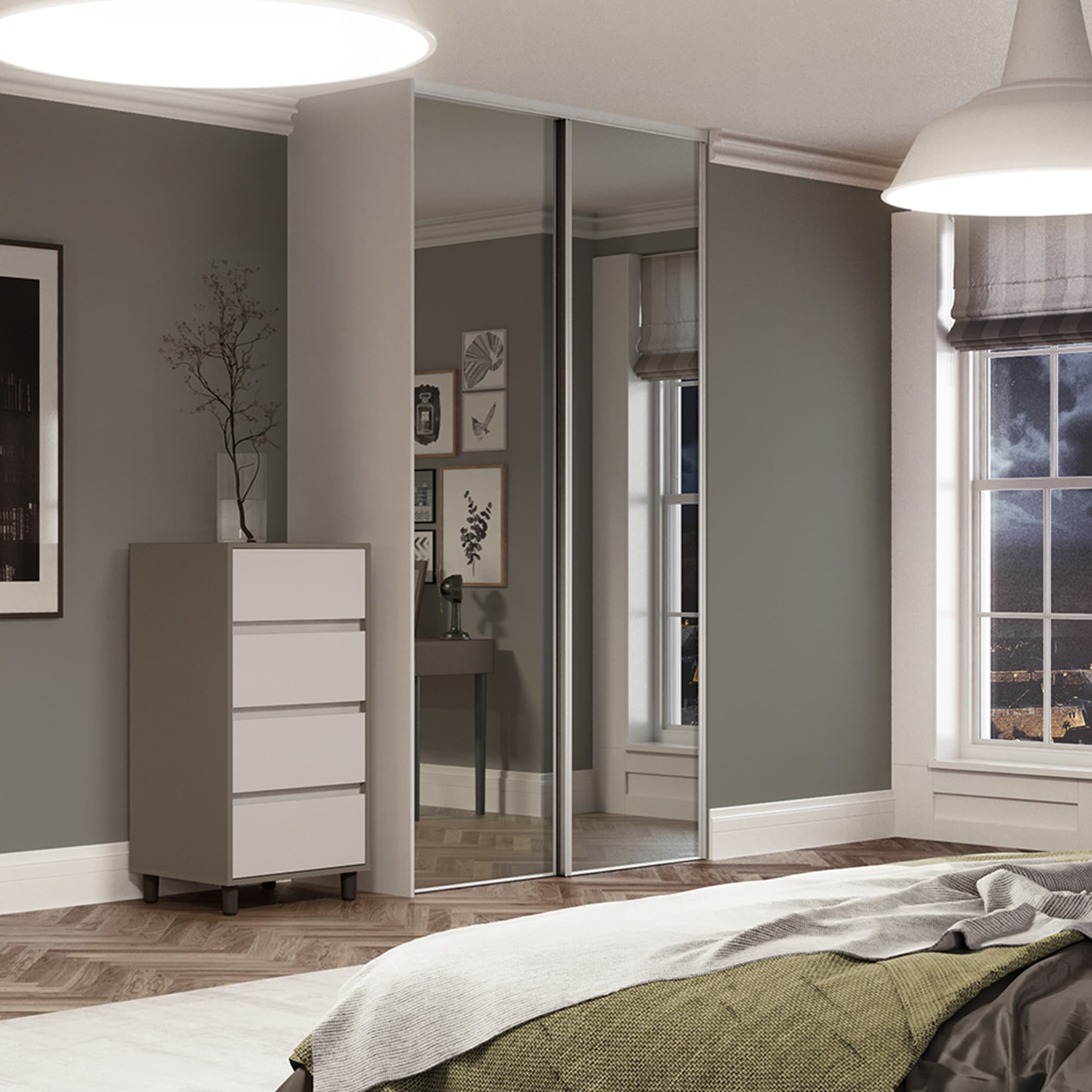 Spacepro Silver Steel and Glass Heritage Frame Mirror Sliding Doors, Size: 1803x2260mm