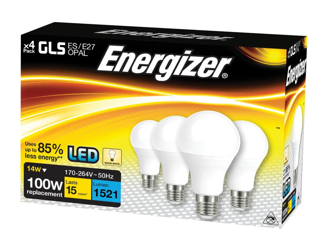 Energizer® LED ES (E27) Opal GLS Non-Dimmable Bulb, Warm White 1521 lm 13.2W (Pack 4) S14424