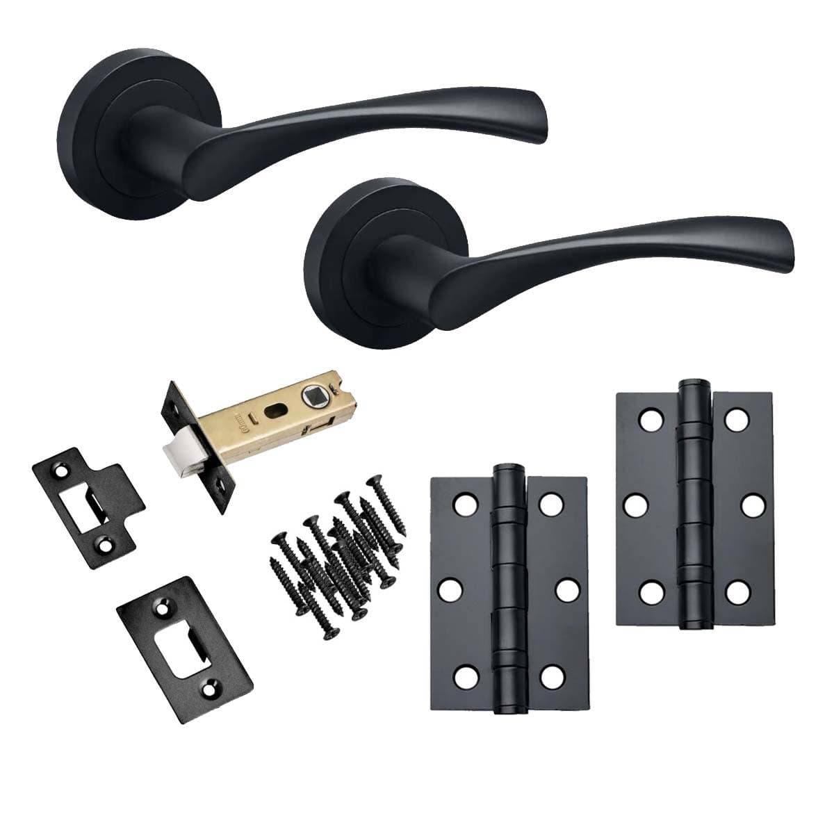 Marvel Lever on Rose Door Handle - Matte Black - Latch & Hinge Door Pack - Designer Levers