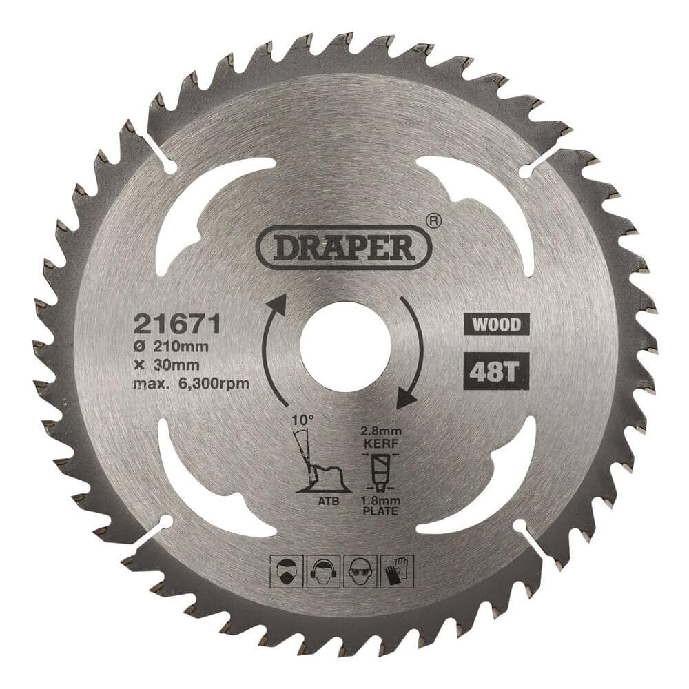 Draper 21671 Tct Circular Saw Blade For Wood 210 X 30Mm 48T each 1
