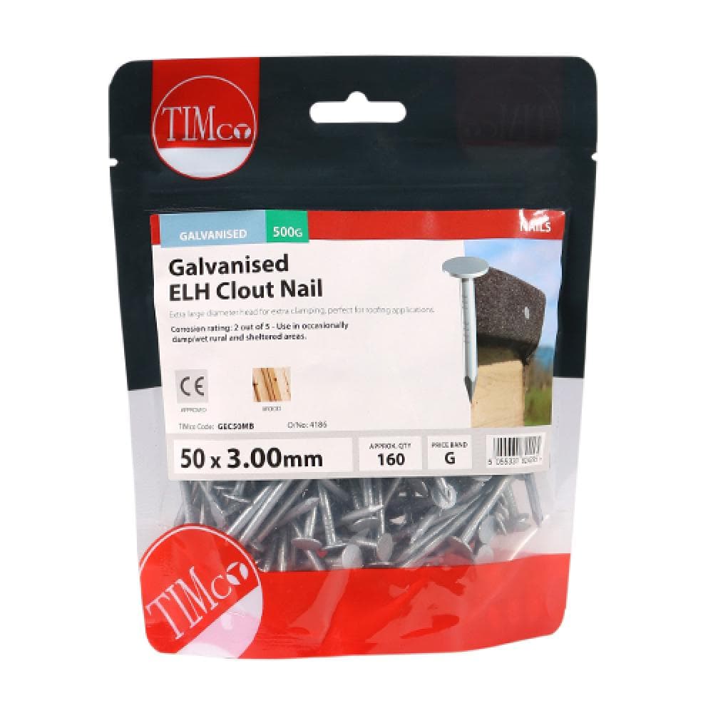 Timco GEC50MB Extra Large Head Clout Nails - Galvanised 50 X 3.00
