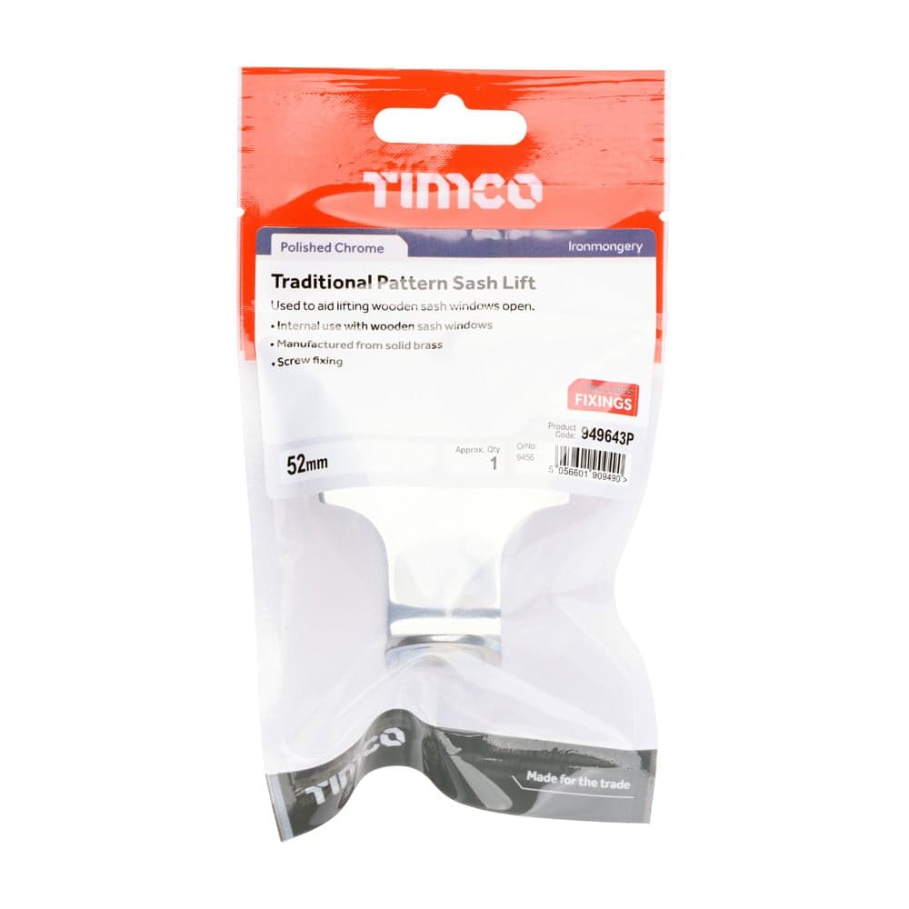 Timco Traditional Pattern Sash Lift - Polished Chrome TIMpac 1 949643P