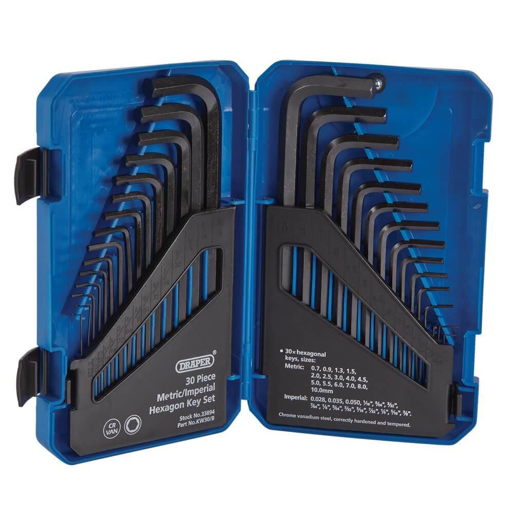 Draper 33894 Metric/Imperial Combined Long Pattern Hexagon Key Set (30 Piece) per set