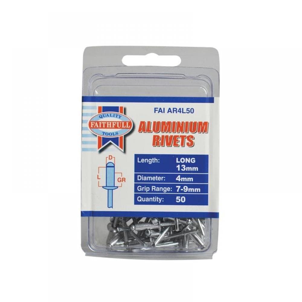 Faithfull Aluminium Rivets 4 X 13Mm Long Pre-Pack Of 50