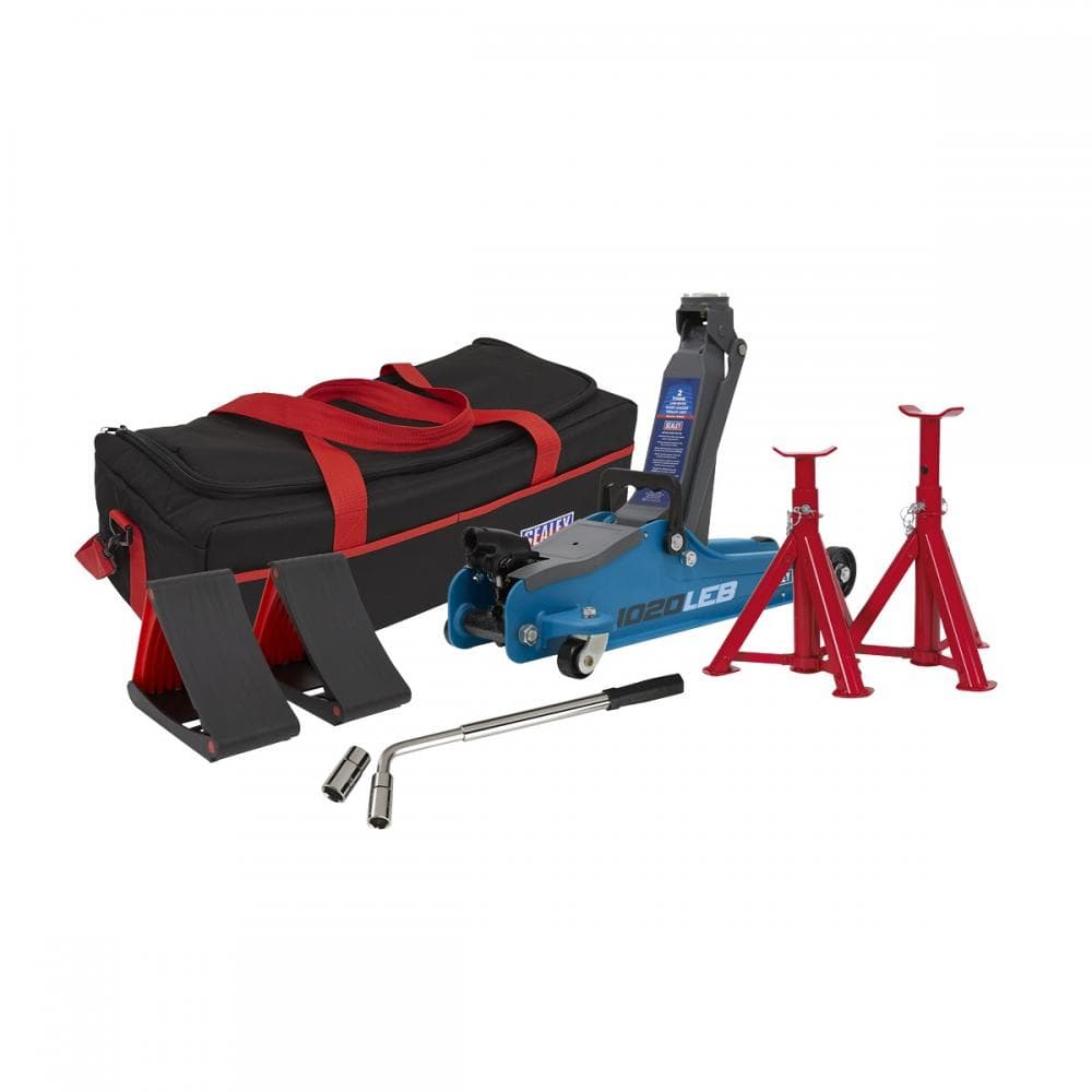 Sealey 1020LEBBAGCOMBO Trolley Jack 2 Tonne Low Entry Short Chassis & Accessories Bag Combo - Blue