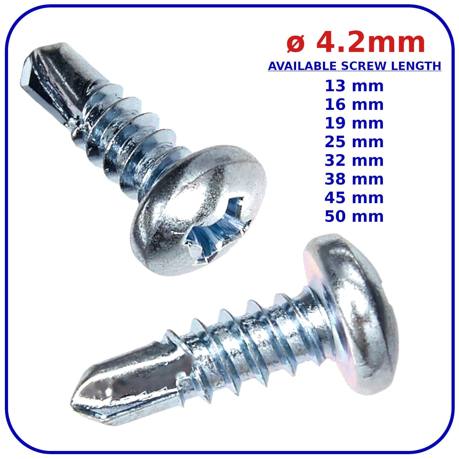 ø 4.2 mm Self Drilling Screws Pan Head Zinc Plated DIN 7504