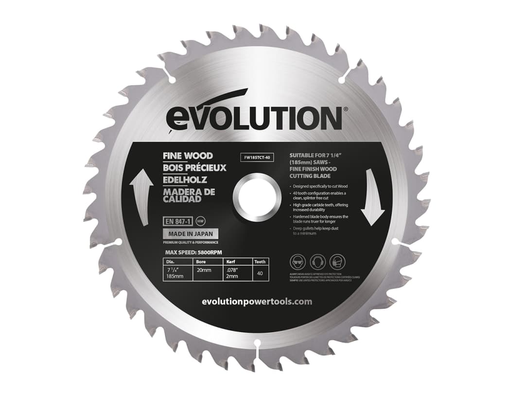 Evolution Fine Wood Mitre/Table Saw Blade 185 x 20mm x 40T FW185TCT-40