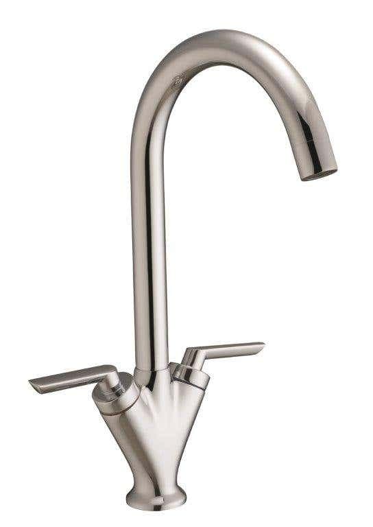 Archway Kitchen Sink Twin Lever Mixer Tap - 360° Spout - 341mm - WRAS - Brushed Nickel