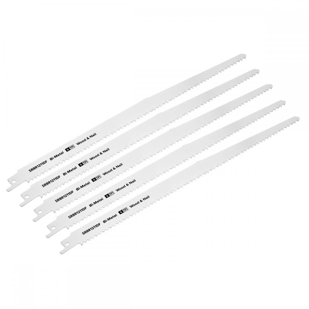 Sealey SRBR1211DF Reciprocating Saw Blade Wood & Nail 300Mm 6Tpi - Pack Of 5