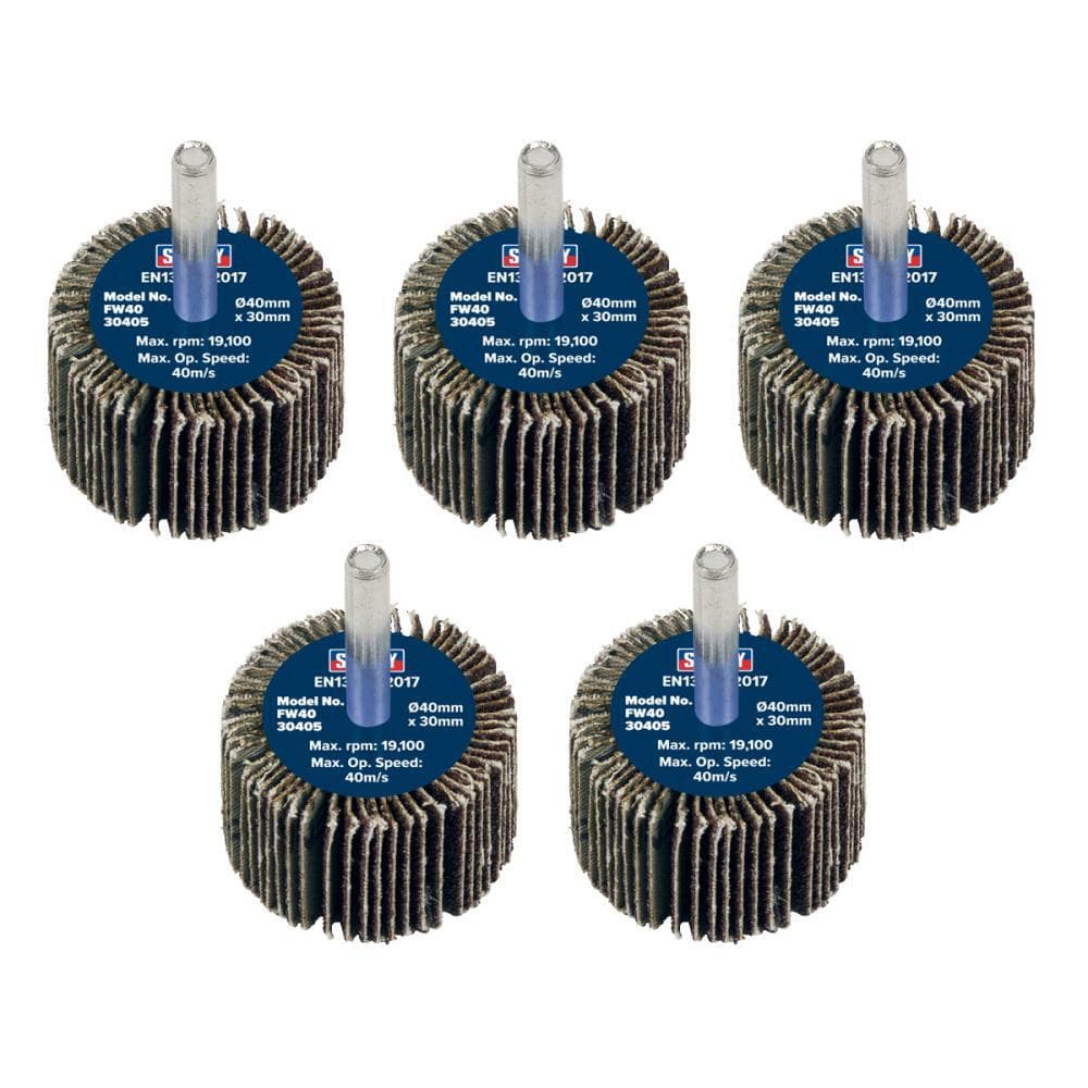 Sealey FW4030405 Abrasive Flap Wheel Ø40 X 30Mm 40Grit Ø6Mm Shaft - Pack Of 5