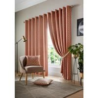 Livinluxury Wold Eyelet Ring Top Curtains - Orange/White / 117cm / 137cm