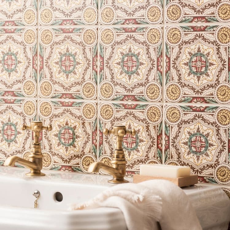 Original Style Artworks Symmetrical Floral Pattern Single Tile on County White