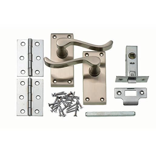 Victorian Scroll Lever Short Door Handle - Satin Nickel - Complete Door Kit - Internal - Designer Levers
