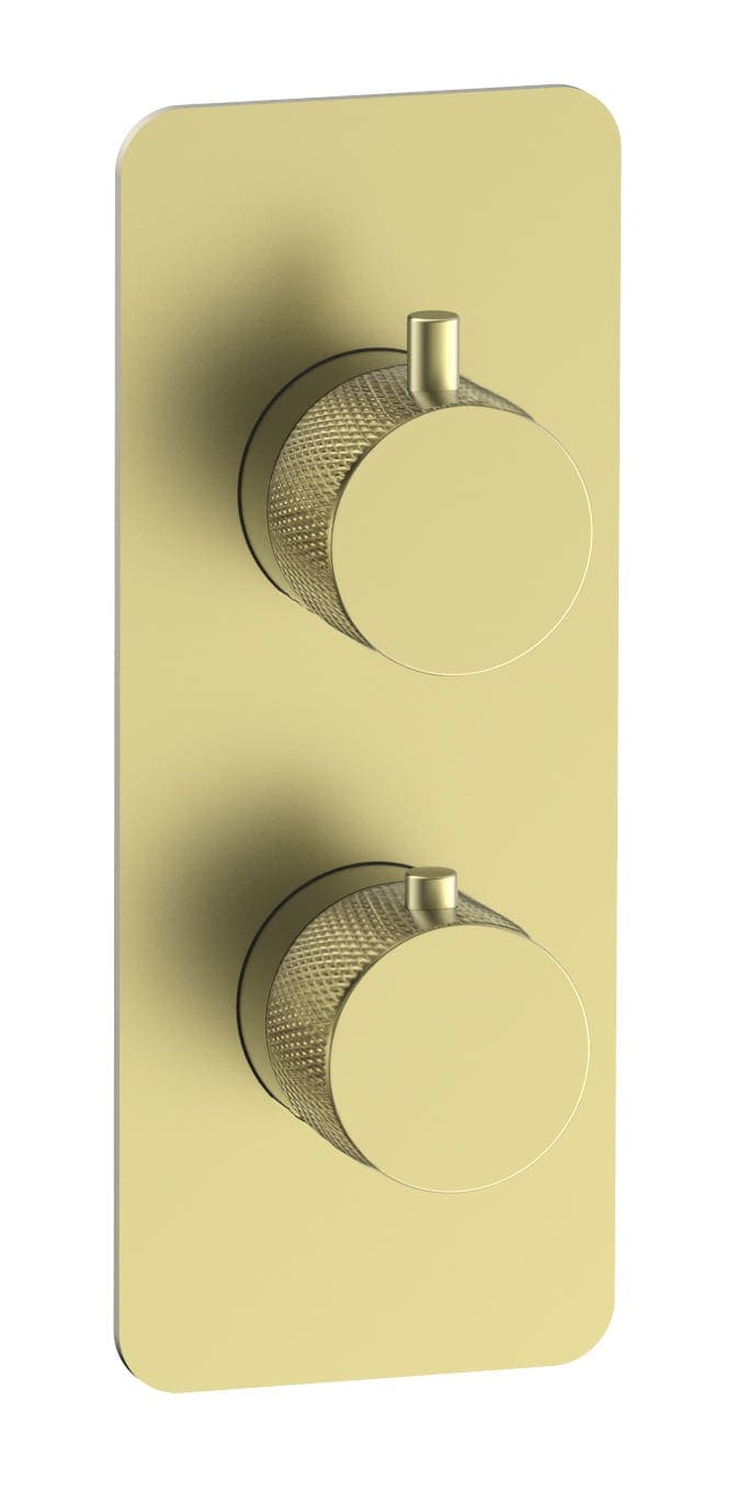 Kensington Knurled Twin Round Concealed Thermostatic Mixer Valve - WRAS - Brushed Brass
