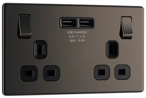 Evolve Black Chrome (Black) Unswitched 13A Fused Connection Unit With Power Led Indicator And Flex Outlet PCDBC54B-01