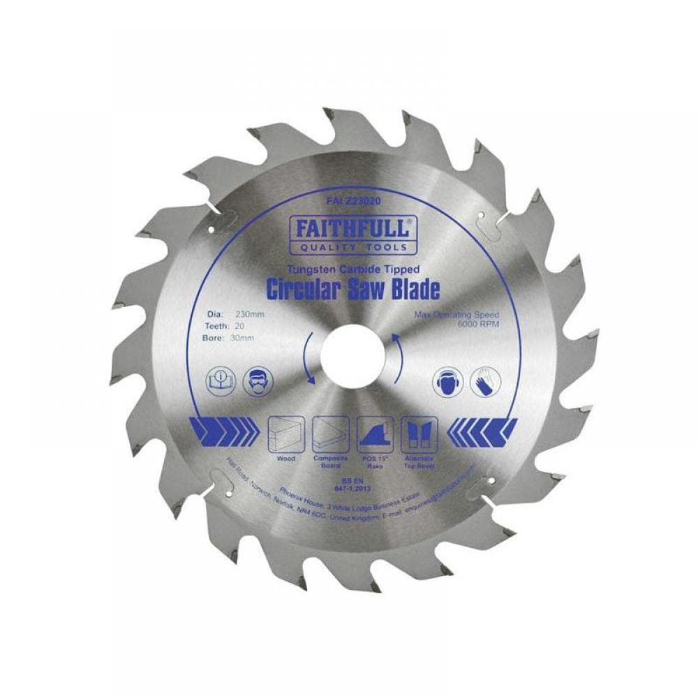 Faithfull FAIZ23020 Tct Circular Saw Blade 230 X 30Mm X 20T Pos