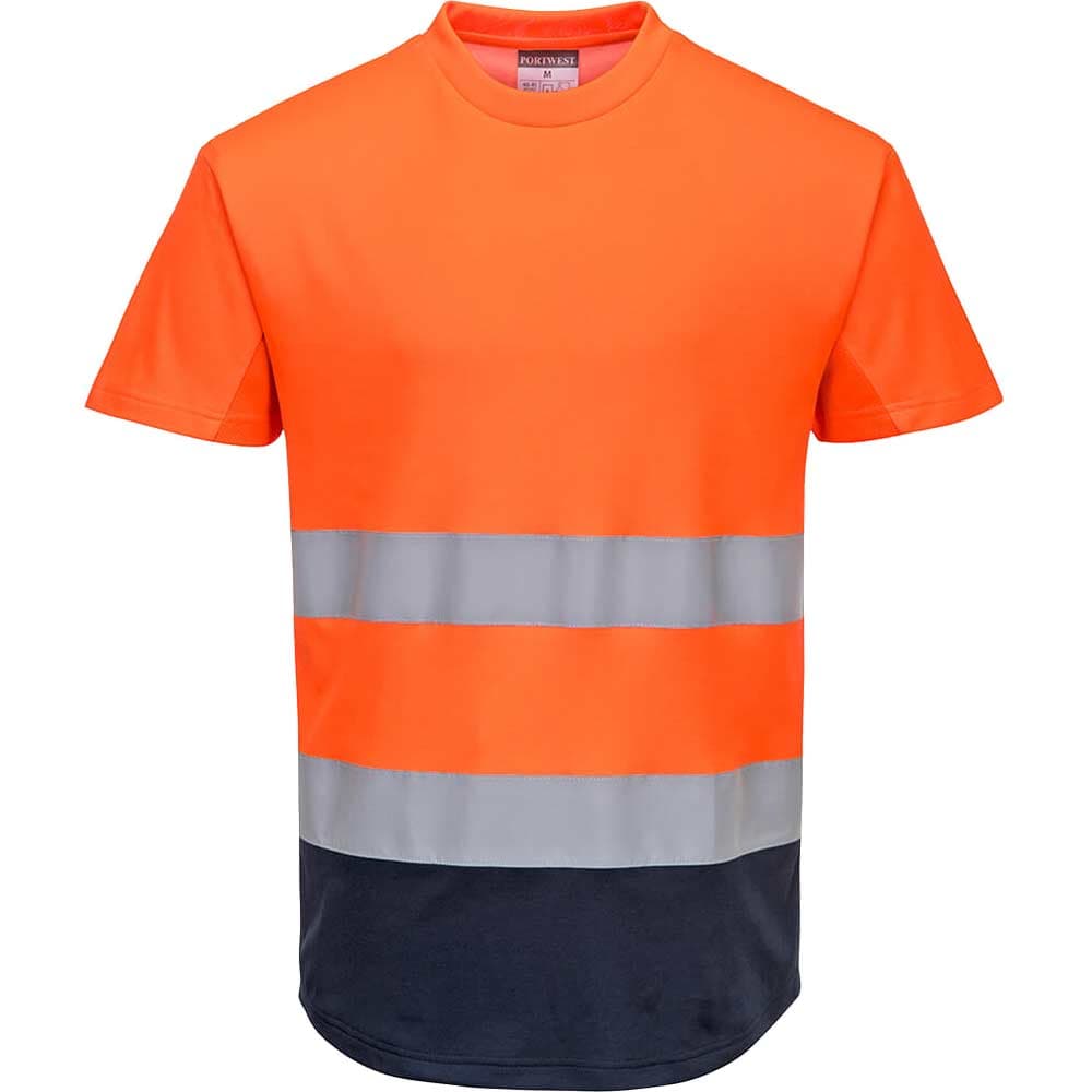 Portwest Hi Vis Contrast Mesh Insert Short Sleeve T Shirt Orange / Navy XL