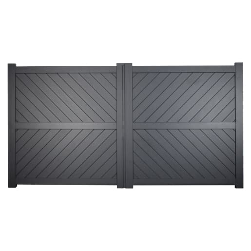 Cambridge Double Swing Flat Top Driveway Gate with Diagonal Solid Infill 3250 x 2200mm Grey