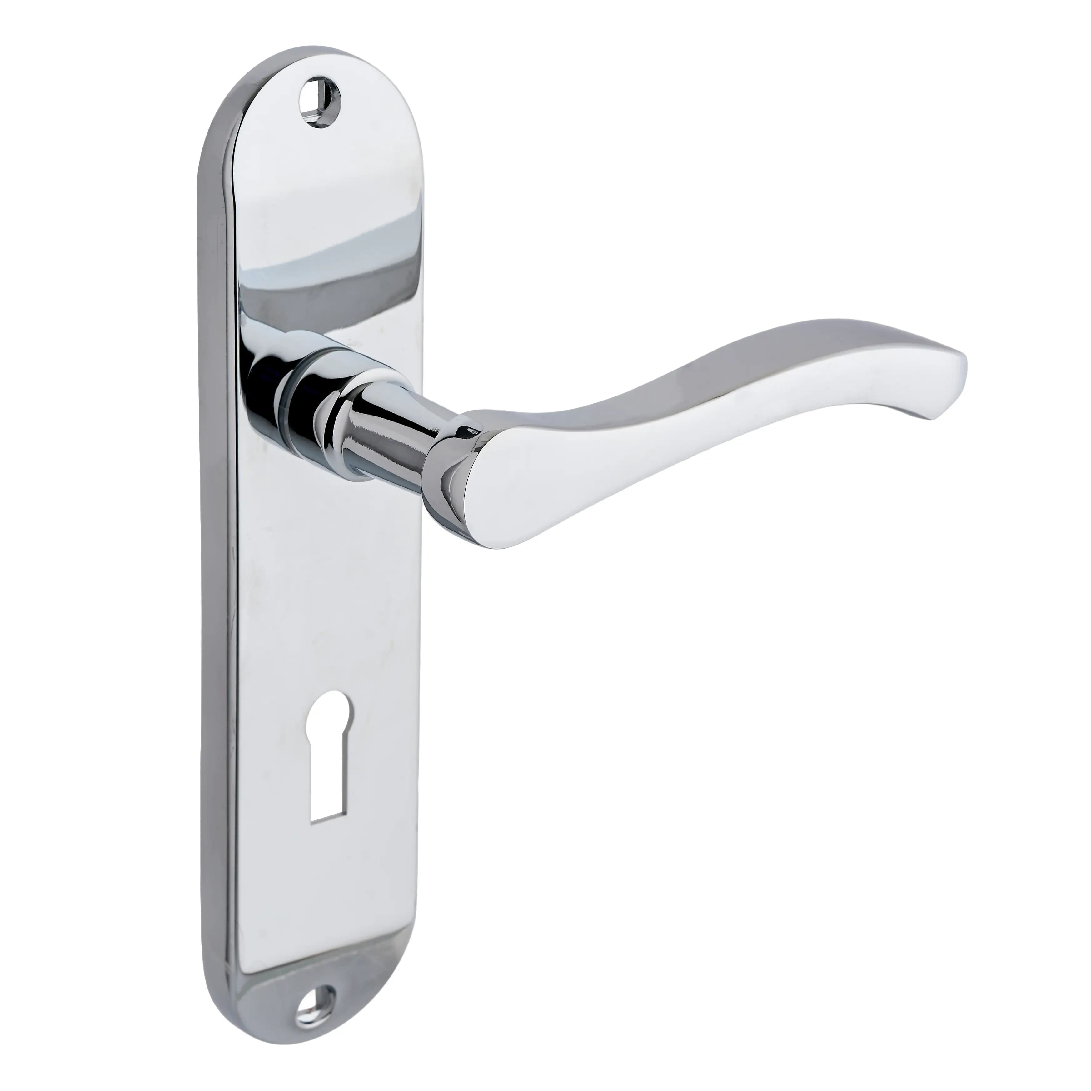 Capri Lever Lock Door Handle on Backplate - Polished Chrome - Key Lock - Pair - Designer Levers