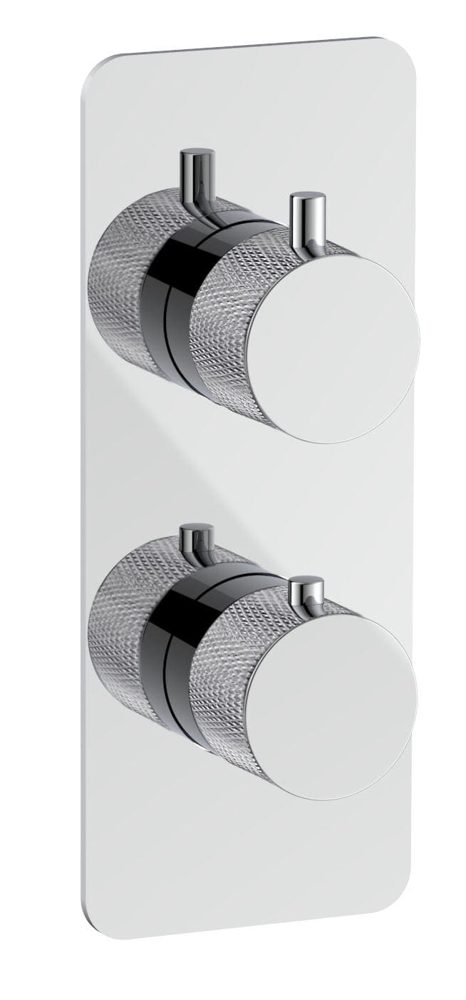 Kensington Knurled Twin Round Concealed Thermostatic Mixer Valve - WRAS - Chrome