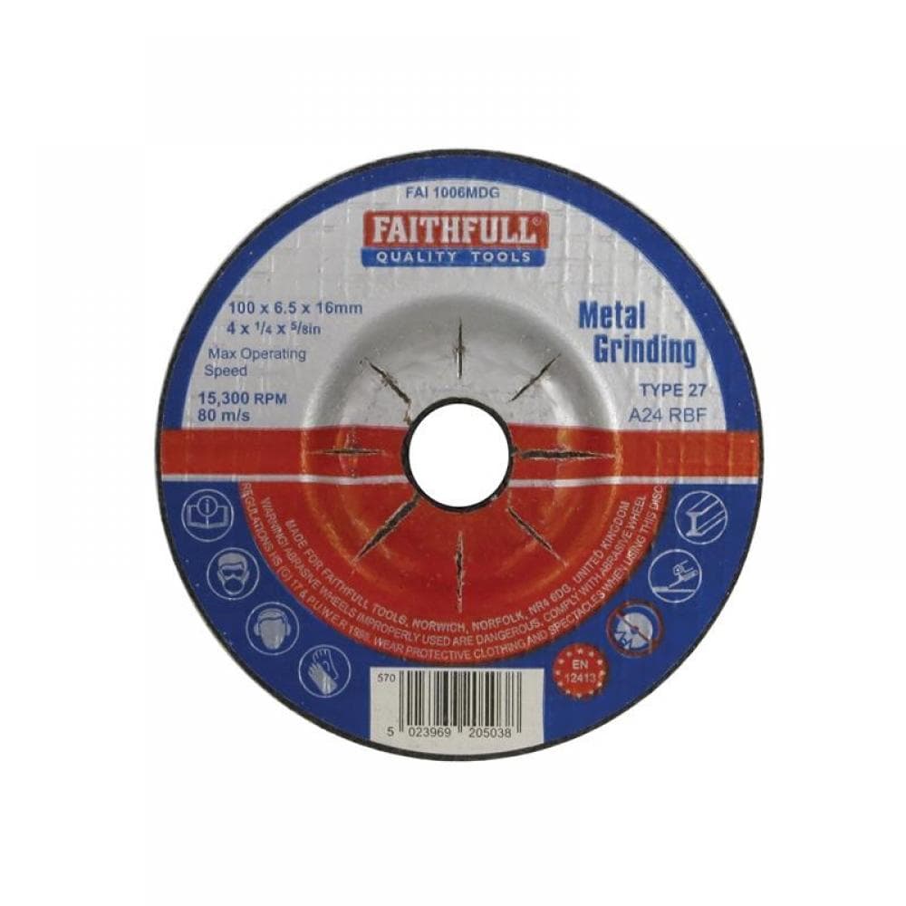 Faithfull Depressed Centre Metal Grinding Disc 100 X 6.5 X 16Mm
