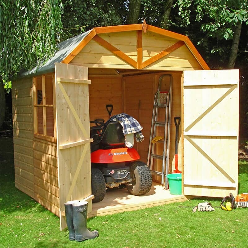 6'9 x 6'6 Shire Barn Double Door Apex Wooden Garden Shed (2.16m x 2.52m)